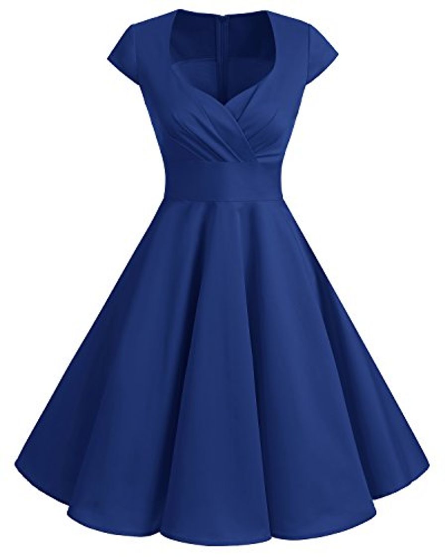 Moda Bbonlinedress Vestido Corto Mujer Retro Años 50 Vintage Escote En Pico Royal Blue S