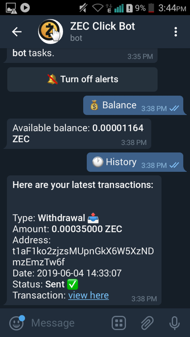 Moda Zcash telegram bot