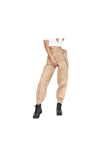 Yacun Mujer Casual Pantalones Cargo Pantalon Hip Hop Jogger con Cadena Danza