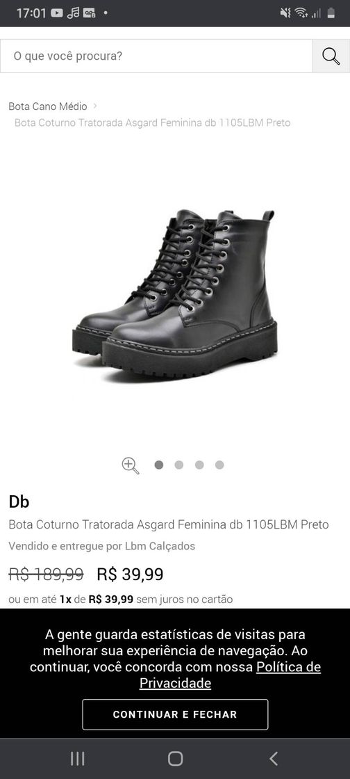 Moda Bota Coturno Tratorada Asgard Feminina db 1105LBM Preto