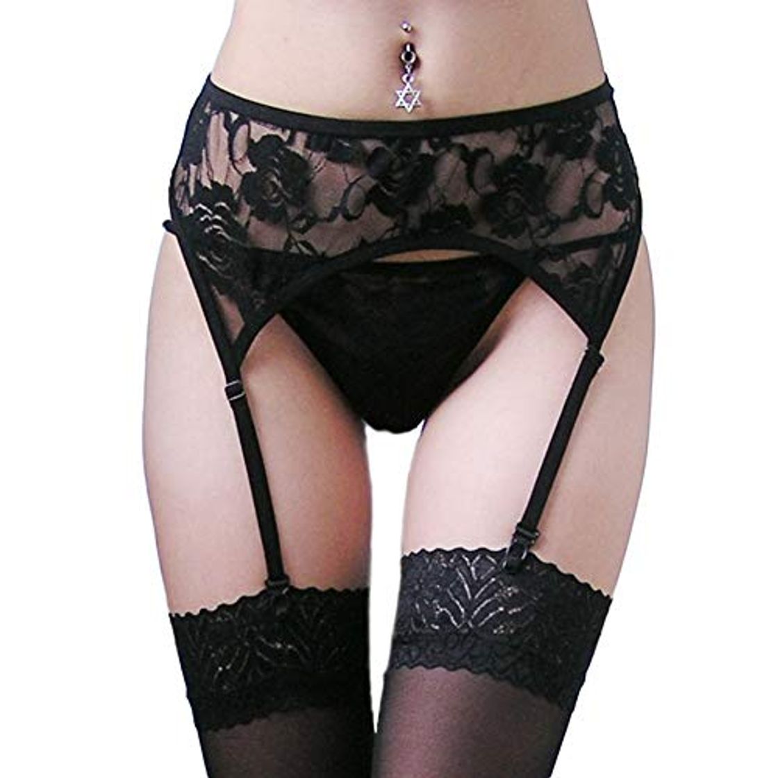 Producto [3 Piezas]Clásico Mujeres Ligueros Sexy con Medias Altas y Tanga