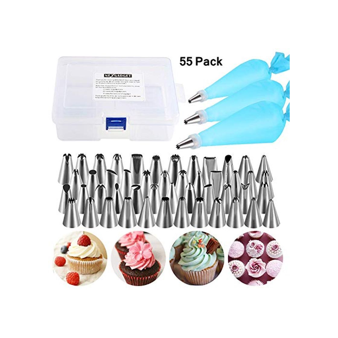 Social NEXGADGET 55PCS Boquillas para Manga Pastelera Incluyendo Boquillas de Acero Inoxidable