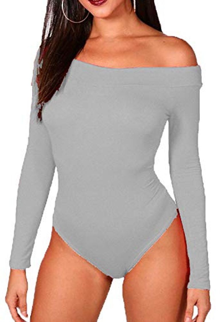 Social Bodi elástico para Mujer - Escote Bardot y Manga Larga - Color