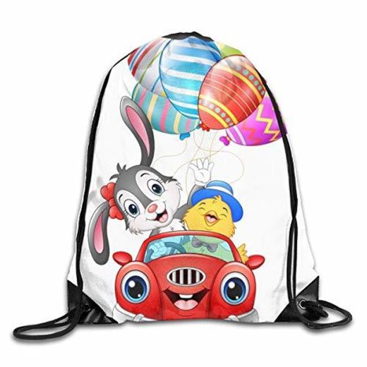 GHMJVHFG Easter Bunny with Chicks Driving A Car Carries EAS Drawstring Backpack