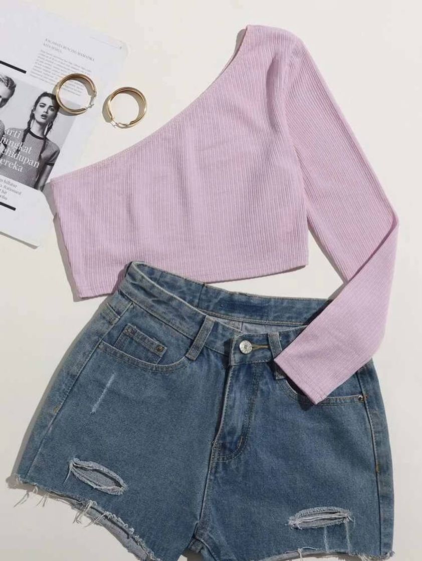 Fashion Malhado Simples Sexy Camiseta

