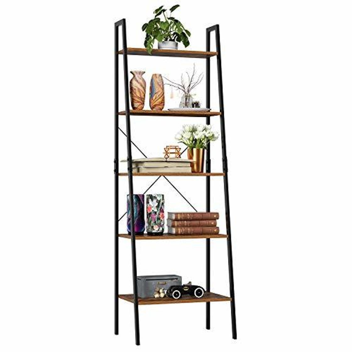 Social Homfa Estantería Escalera Librería de Pared Estantería Metálica para Salón Terraza Dormitorio
