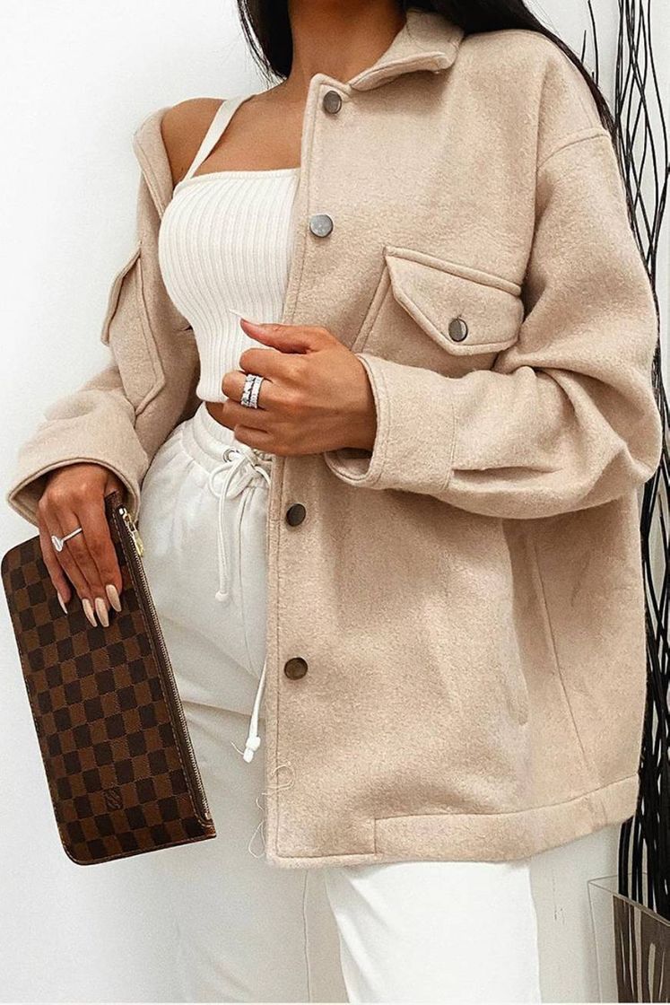 Fashion Beige Oversized Shacket

