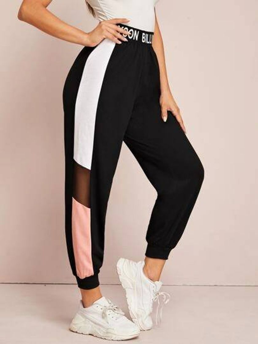 Products Letter Graphic Mesh Insert Colorblock Joggers