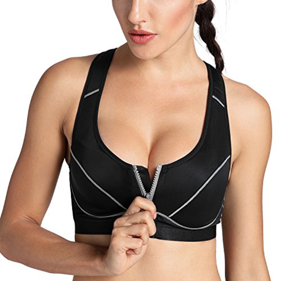 Product SYROKAN - Sujetador Deportivo con Cremallera Delantera para Mujer Negro ES:95C