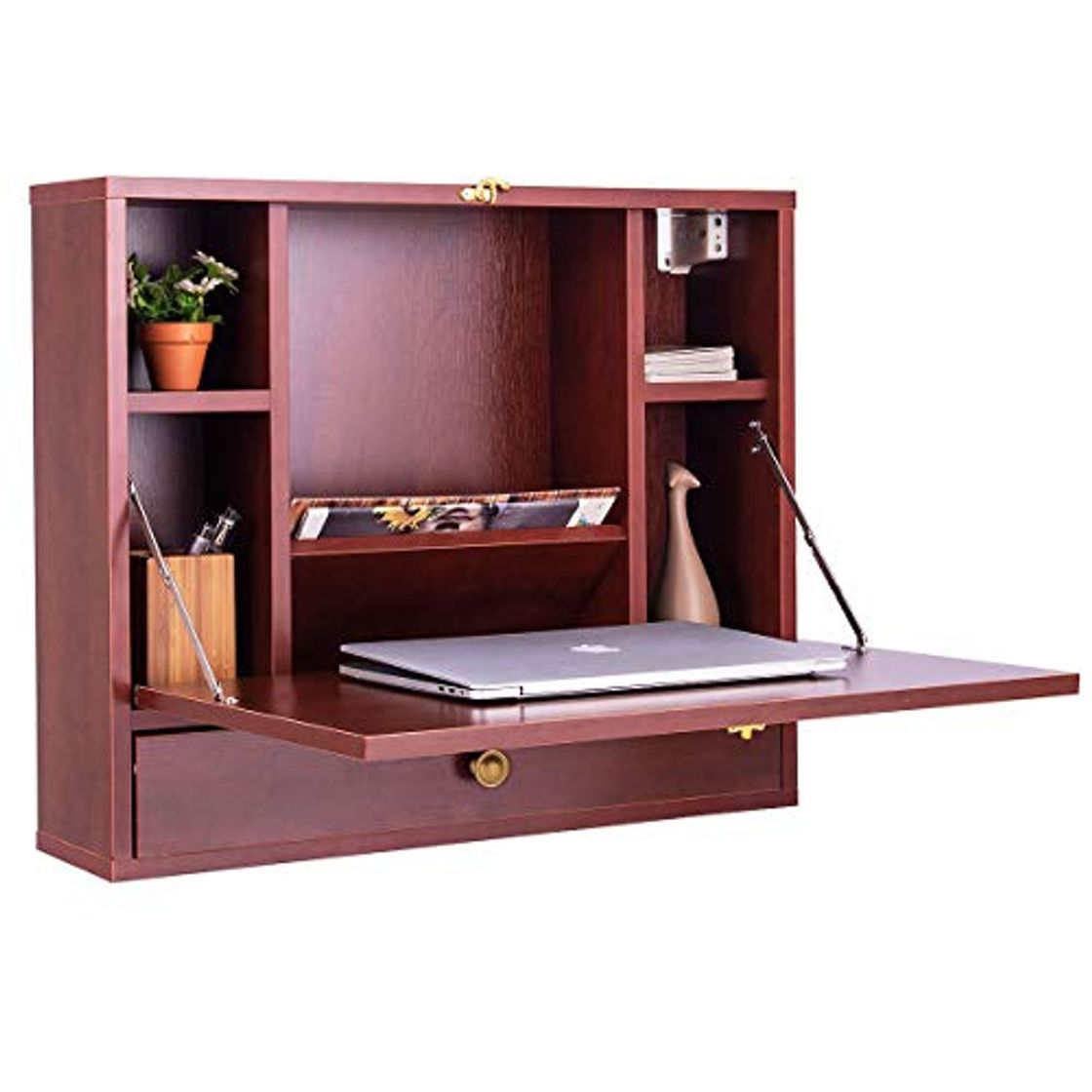 Producto COSTWAY Mesa Plegable de Pared para Ordenador Escritorio de Madera con Compartimientos