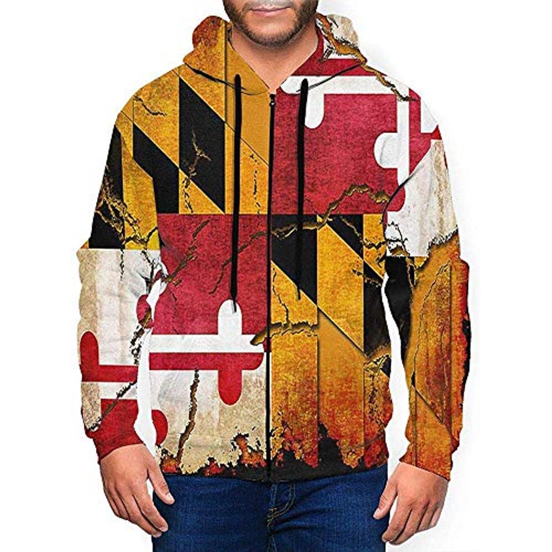 Products Ralapmill Maryland Flag Crack Sudadera con Capucha para Hombre Sudadera con Capucha de vellón Sudadera con Capucha y Cremallera Completa S