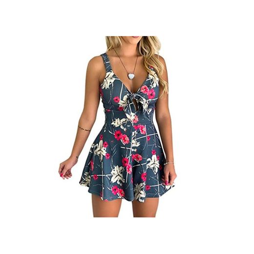 Fliegend Monos Mujer Cortos Estampados de Flores Vestido Jumpsuit Pantalone Corto de Verano Playa Strap Cuello V Mono Overall S