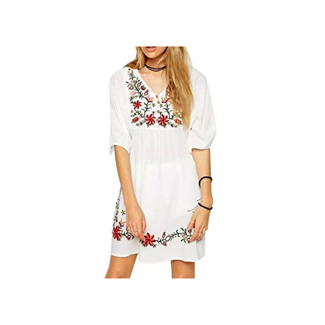 Productos SHOBDW Vestido de Mujer Blusa Hippie Pessant de etnia Mexicana Bordada Gitana