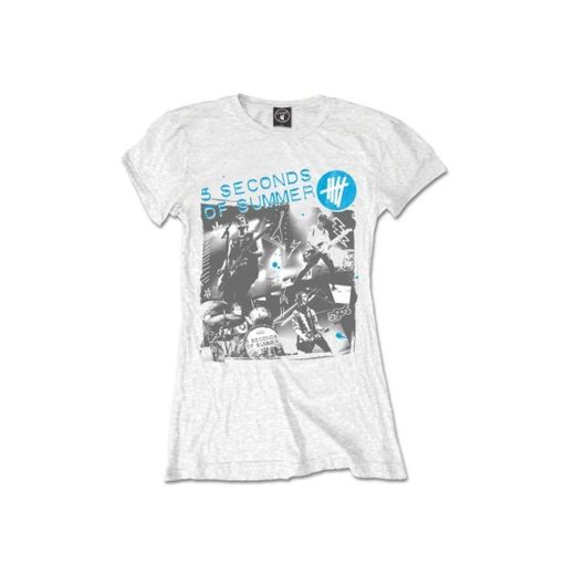 5 Seconds Of Summer Live Collage Camiseta, Blanco
