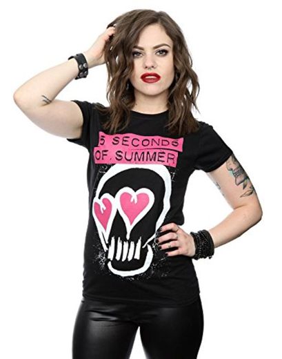 5 Seconds Of Summer Mujer Pink Heart Skull Camiseta Medium Negro
