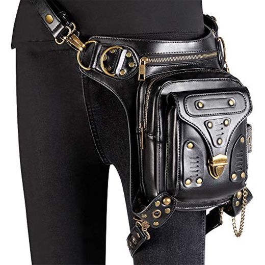 Mujeres Waistpacks Piel muchachas de las mujeres bolso de la cintura del paquete de Fanny de Steampunk Bolsa lateral bolsa de viaje Monedero Monedero lateral cadena del punk rock de la pierna bolsa de