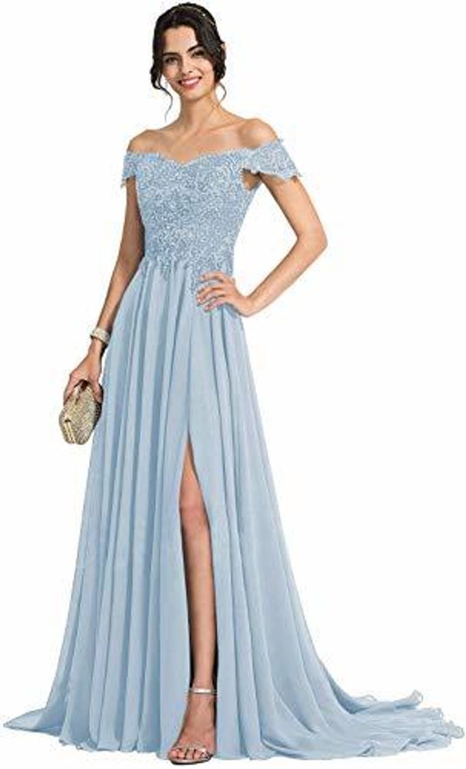 Social Cloverbridal - Vestido de Noche de Gasa con Perlas