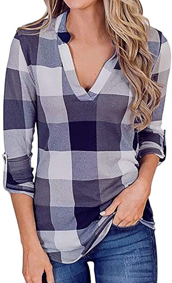 Moda YOINS Blusa Mujer Manga Larga Camiseta Cuello V Camisa Elegante Túnica Casual