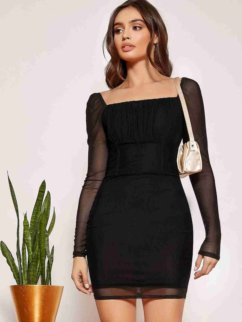 Moda SHEIN Puro simples elegante vestido