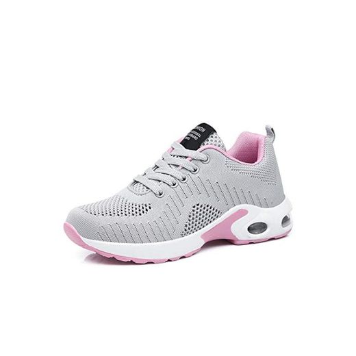 Zapatillas Deportivas de Mujer Air Cordones Zapatillas de Running Fitness Sneakers 4cm Gris 35