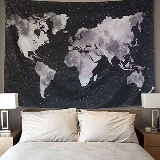 LOMOHOO Tapiz Mapa del Mundo para Pared Decoración Retro Tapiz de Tela