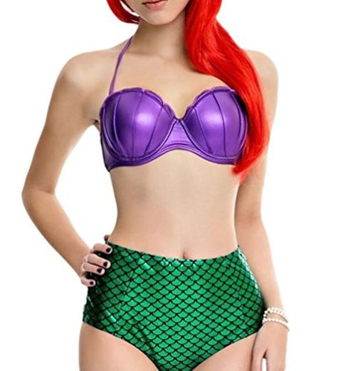 MissFox Push Up Bikinis Disfraz De Sirena Cintura Alta Bañadores para Mujer Morado Verde M