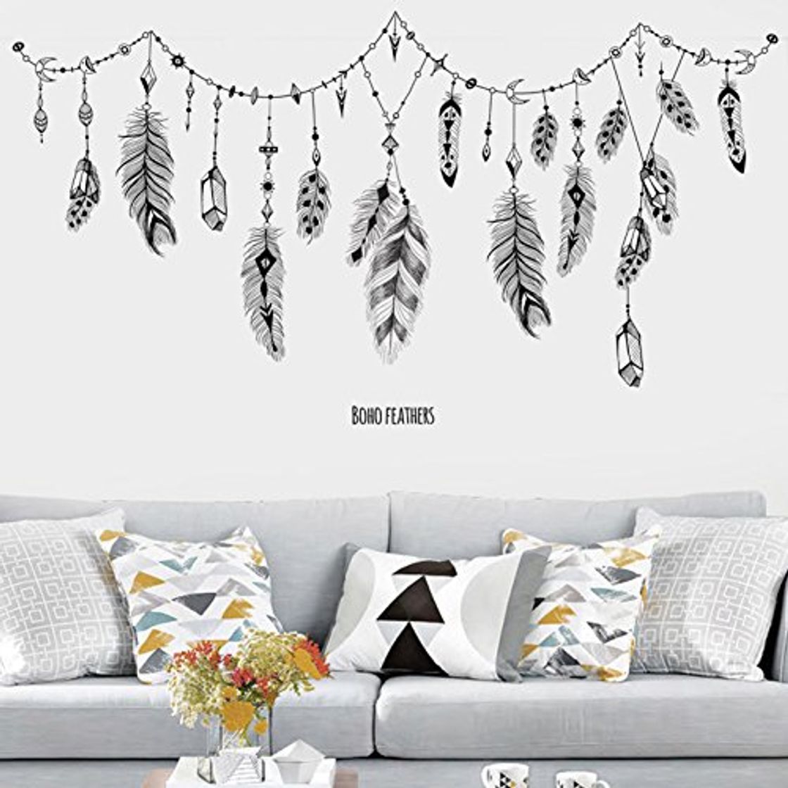 Social Aikesi Pegatinas de Pared Estilo de Plumas Hermosas Etiqueta de Pared para Decoracion Sala Comedor Cafetería Restaurante Bar