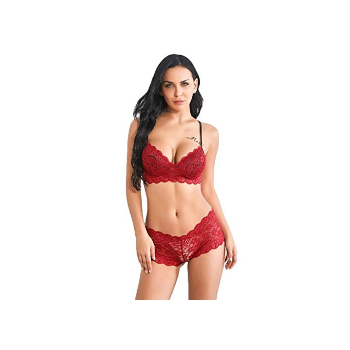 Producto Conjunto De Ropa Interior Mujer Talla Grande Sujetador Encaje Ropa Dormir Calzoncitos Sexy Lencería Transparente Escotado por Detrás Encaje Lenceria Erótica Babydoll Interior