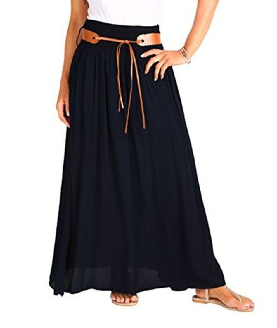 Product KRISP 4809-BLK-SM, Falda Larga Bohemia Elegante Plisada Hippie Cintura Elástica, Negro