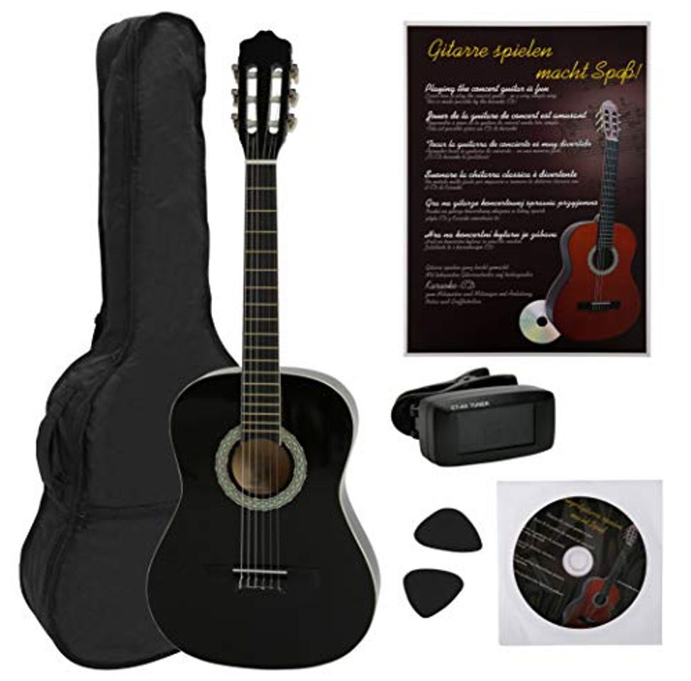 Product NAVARRA NV14PK - Guitarra acustica STARTER PACK 3/4 negro con bordes crema