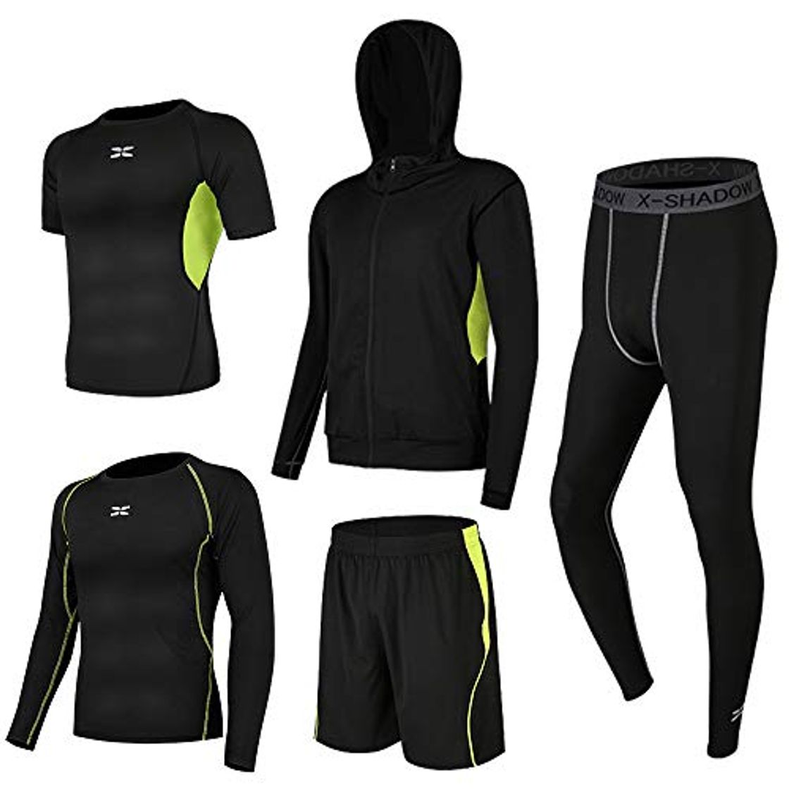 Superora 5 Piezas Conjunto de Ropa Deportiva Hombre Camisetas Pantalon Corto Deporte