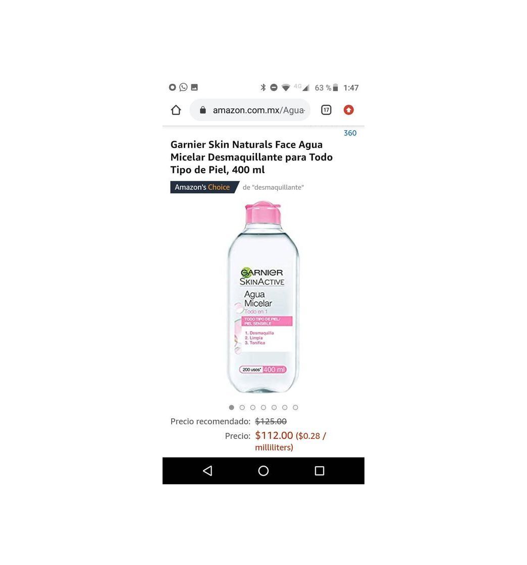 Belleza Agua Micelar Pieles Sensibles, de Garnier Skin Active