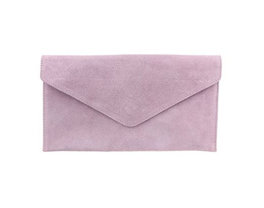 Girly Handbags Mujer Cuero de Gamuza Envelope Clutch Pulsera Piel Auténtica Rígido Bolso bandolera Lila