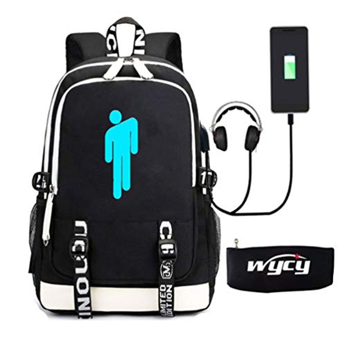 Social WYCY Mochila Luminosa Mochila Escolar de Gran Volumen 36L con Puerto de