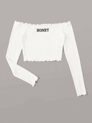Top blanco manga larga "Honey"