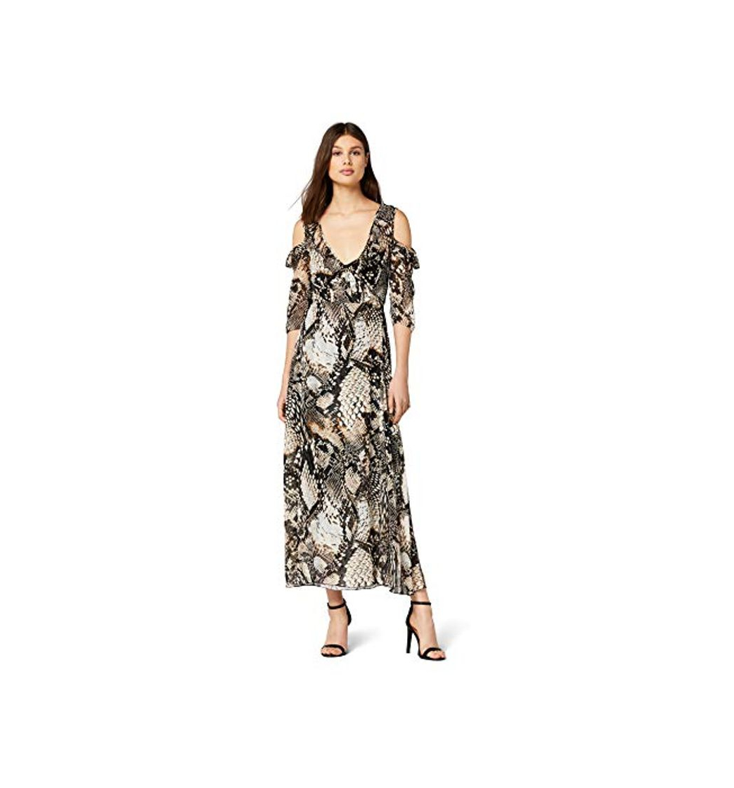 Producto Marca Amazon - TRUTH & FABLE Vestido Largo de Flores Mujer, Marrón