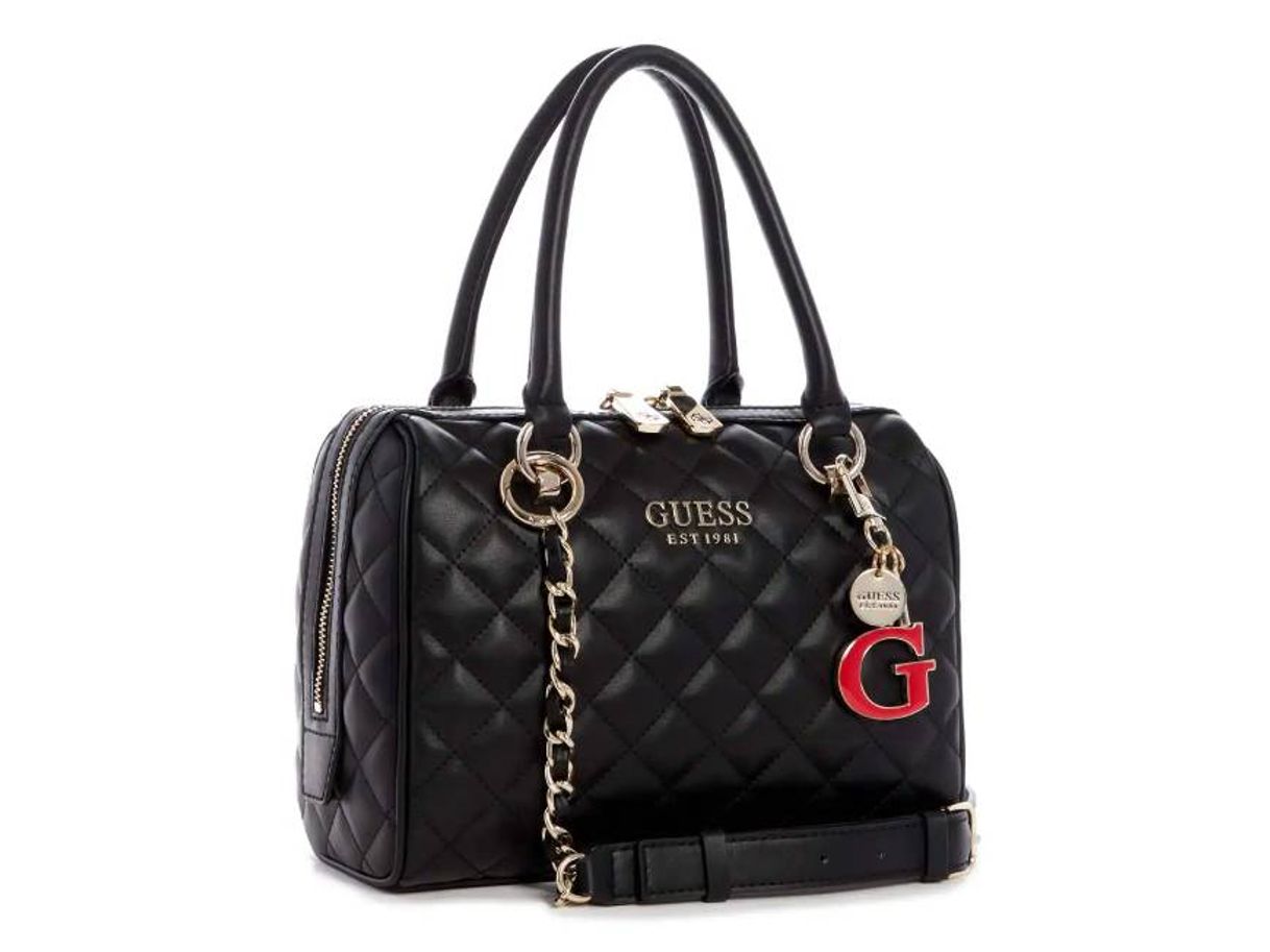 Moda Bolsa satchel Guess cierre negra capitonada

