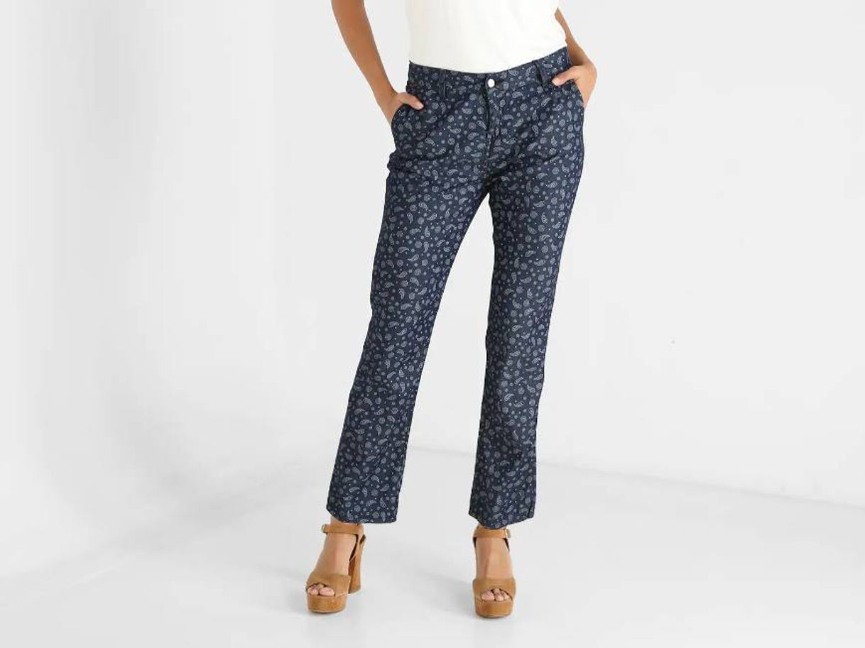 Moda Pantalón LIEB Basics corte amplio azul con diseño paisley

