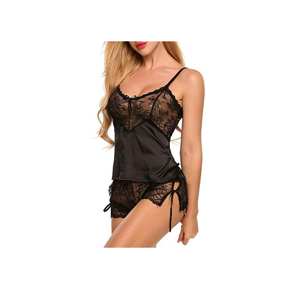 Producto Lenfesh Lencería De Dormir elástico Suave Camisones Encaje Transparente Camisón Conjunto Talla Grande Pijamas Ropa Interior Sexy para Mujer