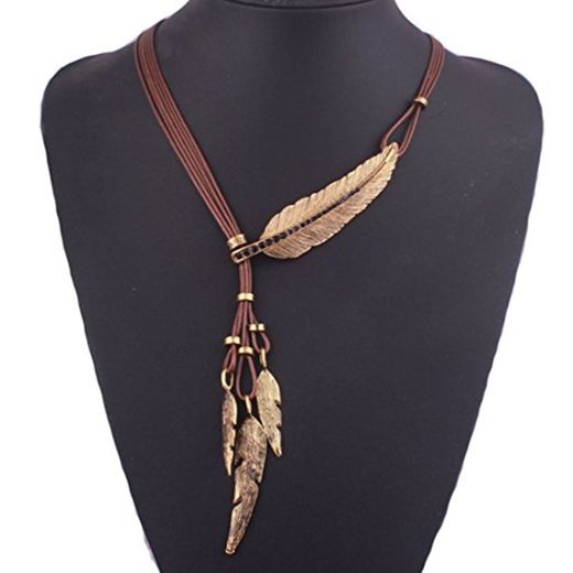 Tpocean Indian Large Leaf Pluma Charms Lariat Cuero Traje Aztec Bib Collar