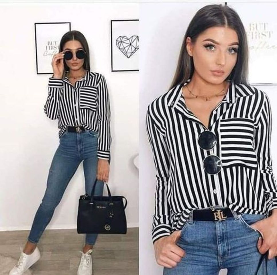 Outfit mezclilla y blusa de rayas