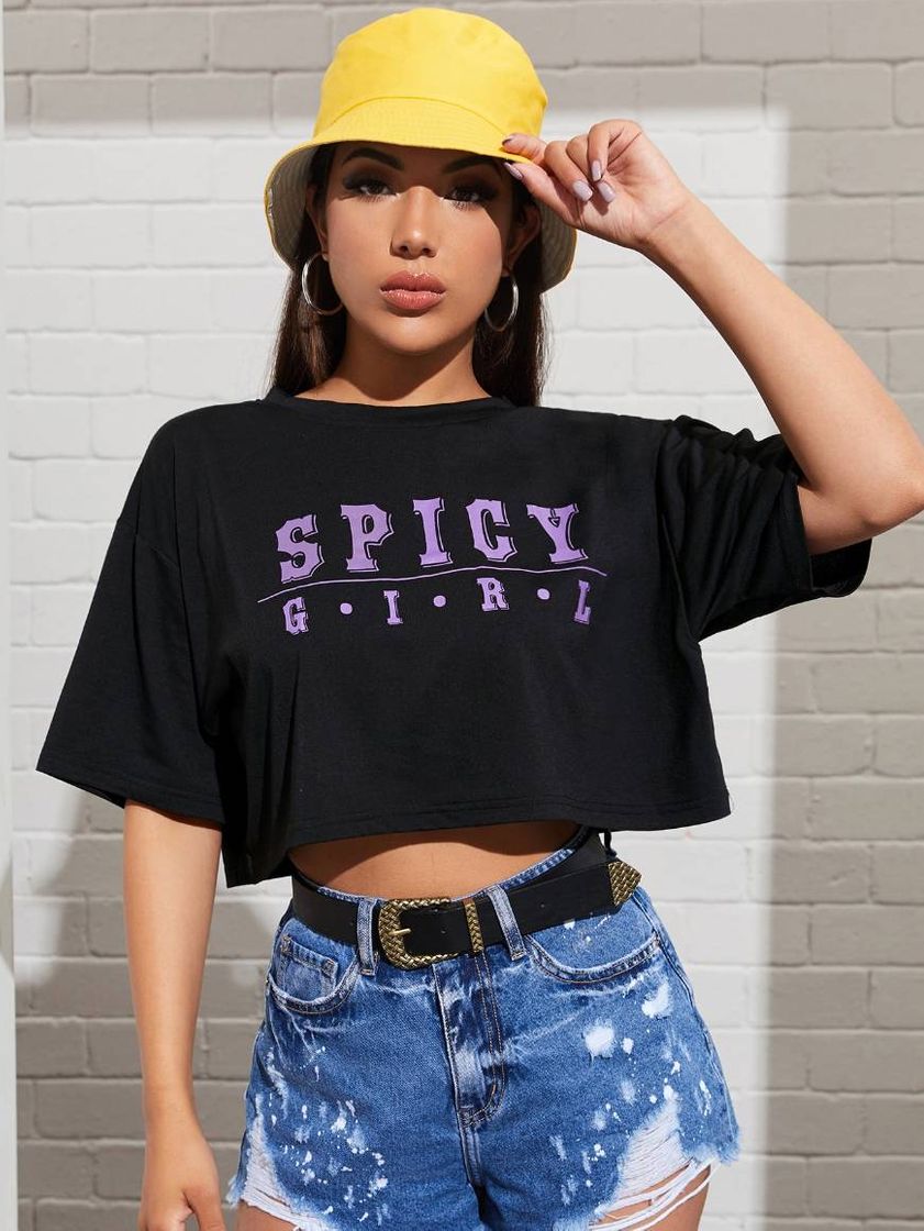 Moda Camiseta con estampado de slogan 