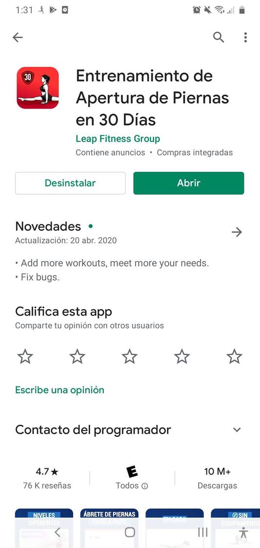 App Entrenamiento de apertura de piernas.