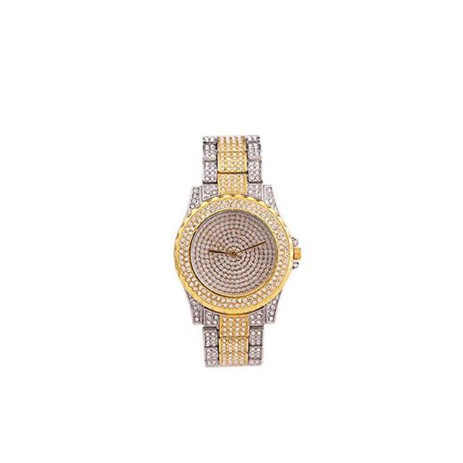 Reloj de pulsera de oro real con diamantes llenos de cristal para Dama de cuarzo de las mujeres 1pc