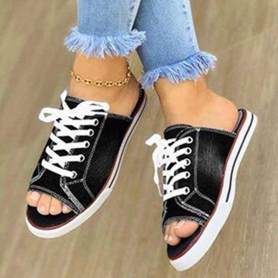 Fashion JFFFFWI Sandalias de Mujer Sandalias de Gladiador Recortadas Botines de cuña Zapatos Retro de Verano con Cordones con Tiras Punta Abierta 2020 Zapatilla Plana de Ocio de Gran tamaño para Mujer Sanda