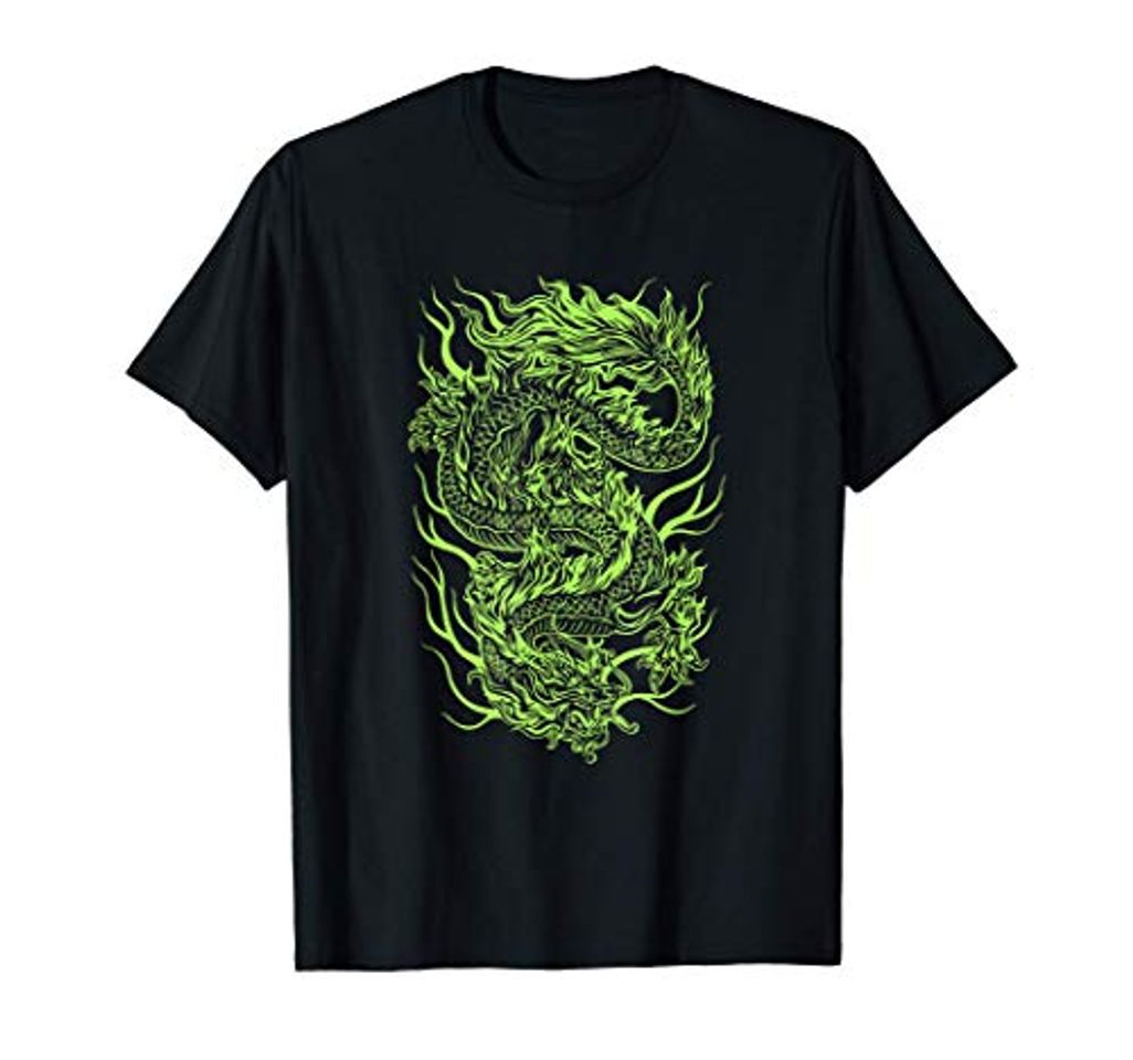 Moda Aesthetic Green Chinese Dragon Japones Grunge Egirl Donna Camiseta