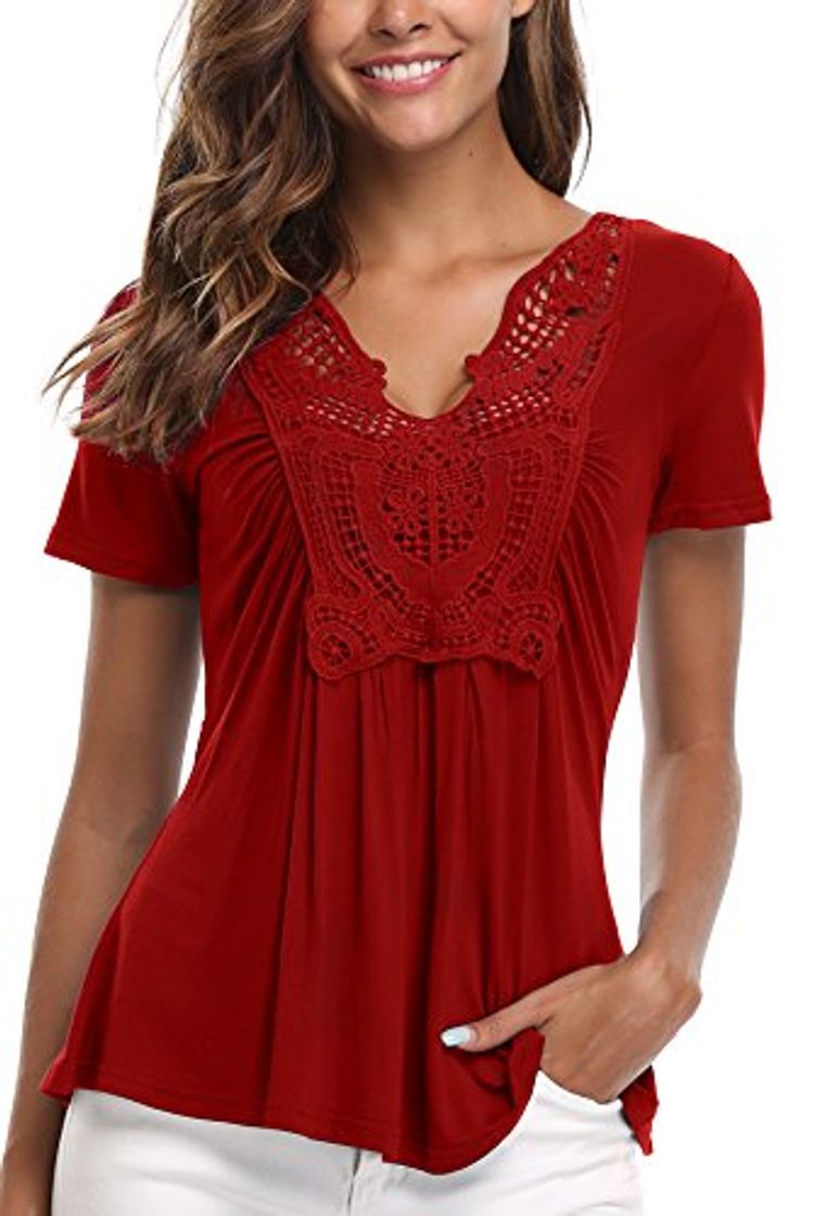 Social MISS MOLY Mujer Blusa de Mangas Cortas y Dobladillo con Ribete Cintura