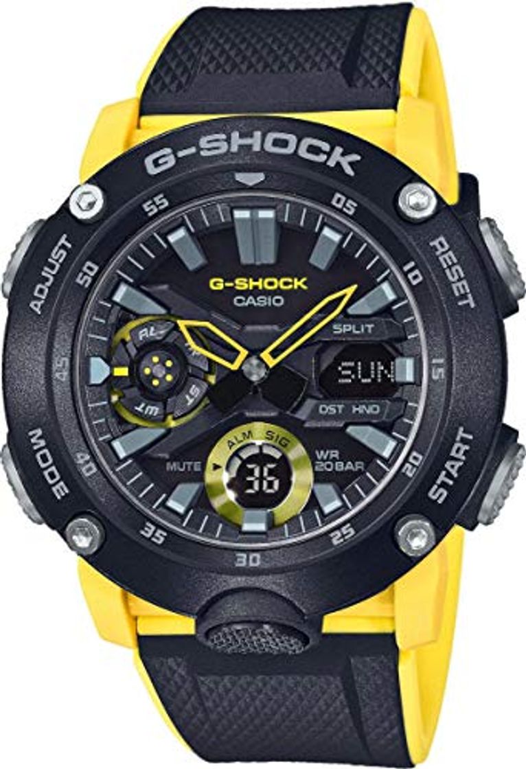 Moda Casio G-SHOCK Reloj Analógico-Digital, Carbonífero, 20 BAR, Amarillo