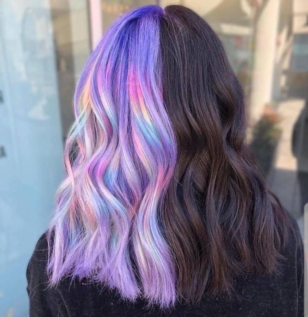 Moda Cabelo holográfico meio a meio 🥵💜