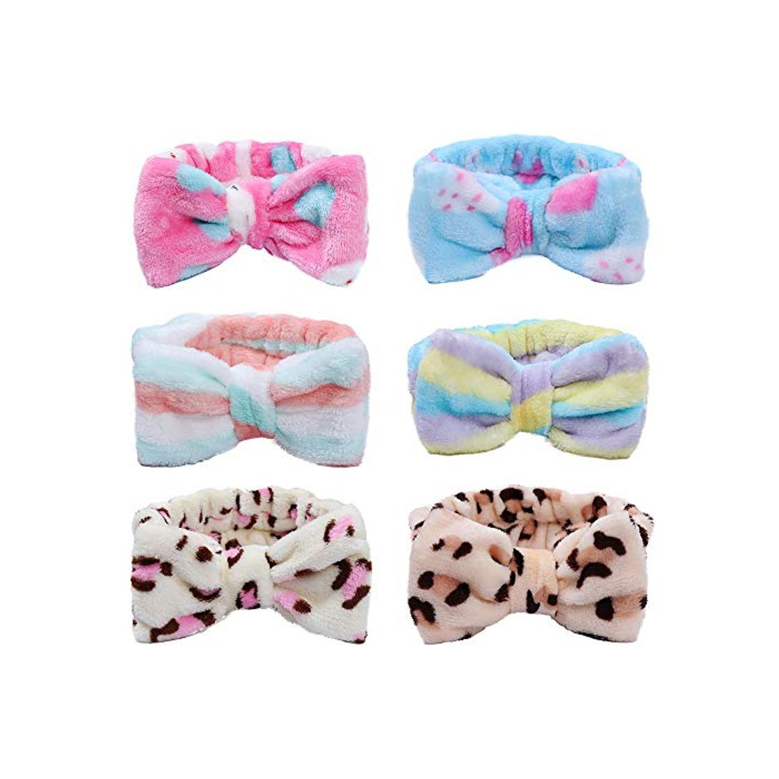 Social Diademas con lazo para mujeres Chica Leopardo Rayas Elástico Coral Bandas para el cabello Maquillaje de felpa Lavado de cara Ducha Diadema